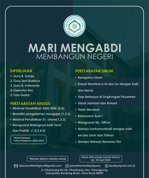 Kesempatan Jadi Guru Bahasa Indonesia di SMP Tasdiqul Quran Bandung Barat